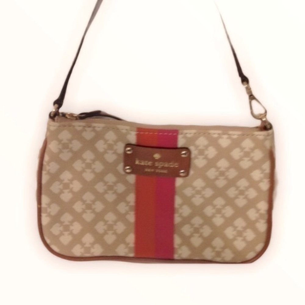 Kate Spade Pink striped Wristlet Mini bag Baguette
